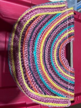 Colorful Striped Raffia Woven Half-Moon Clutch - Rainbow New! Spring/Summer